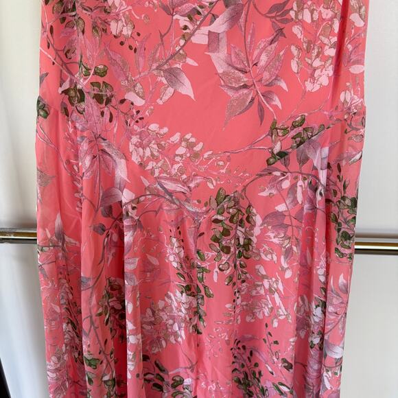 Vintage Y2K Fairy Pink Floral Midi Dress Cowl Neck Flutter Sleeve Ethereal 18 - Picture 4 of 11